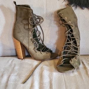 Olive green lace up booties